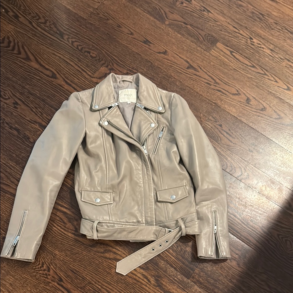 Maje Tan Leather Jacket Classic Style